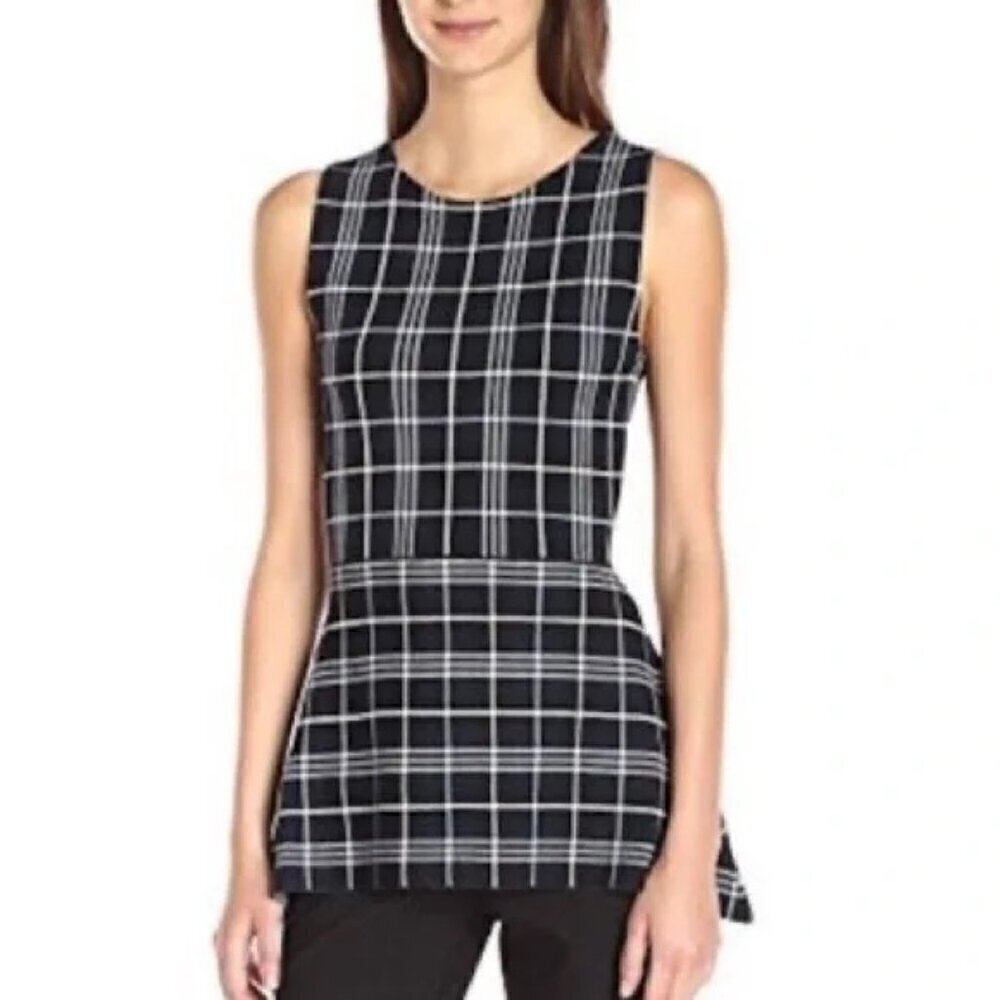 Theory Kalora Lustrate Plaid Peplum Sleeveless Top